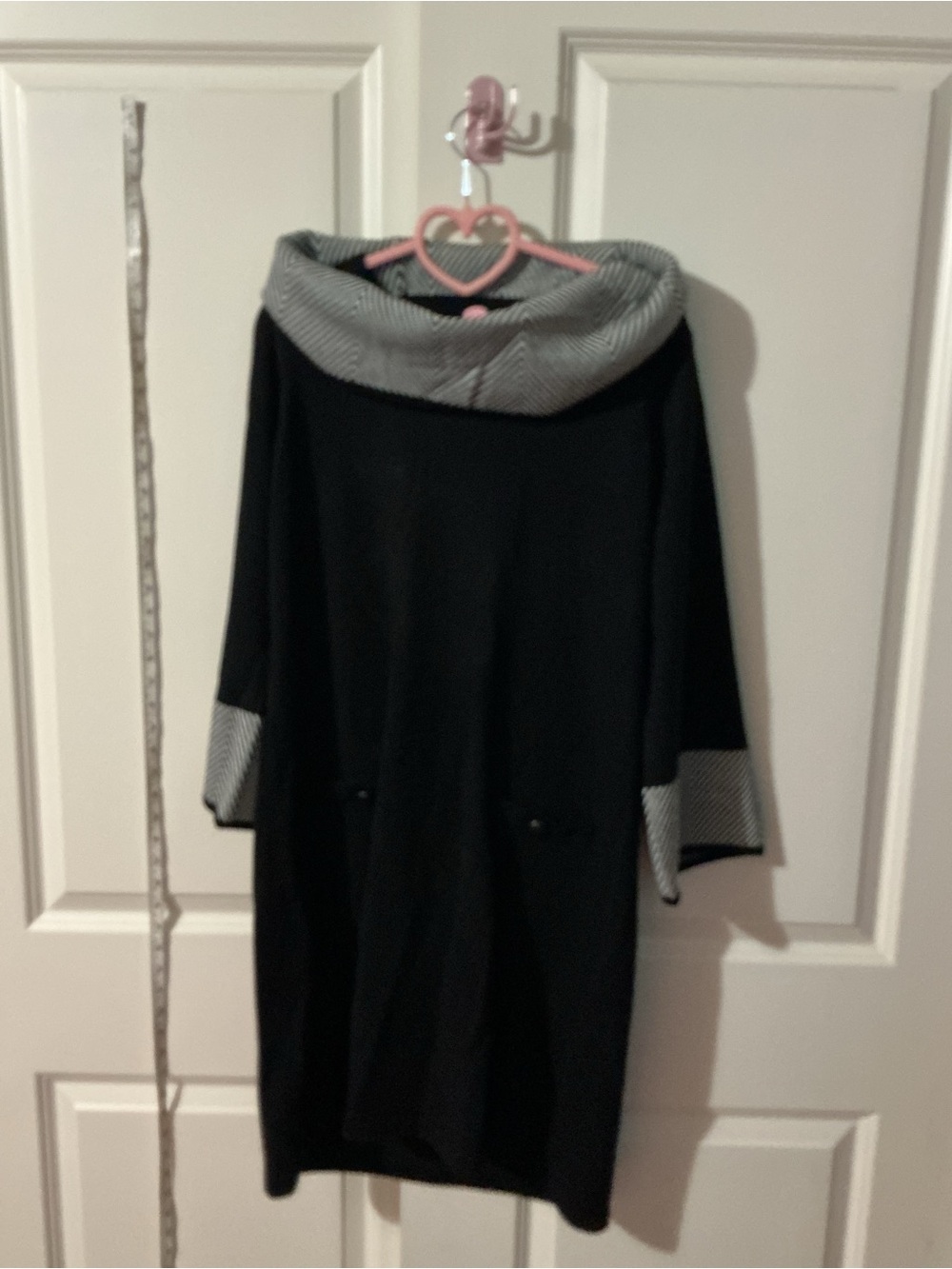 Black Midi Dress with Gray Contrast Cowl Neck